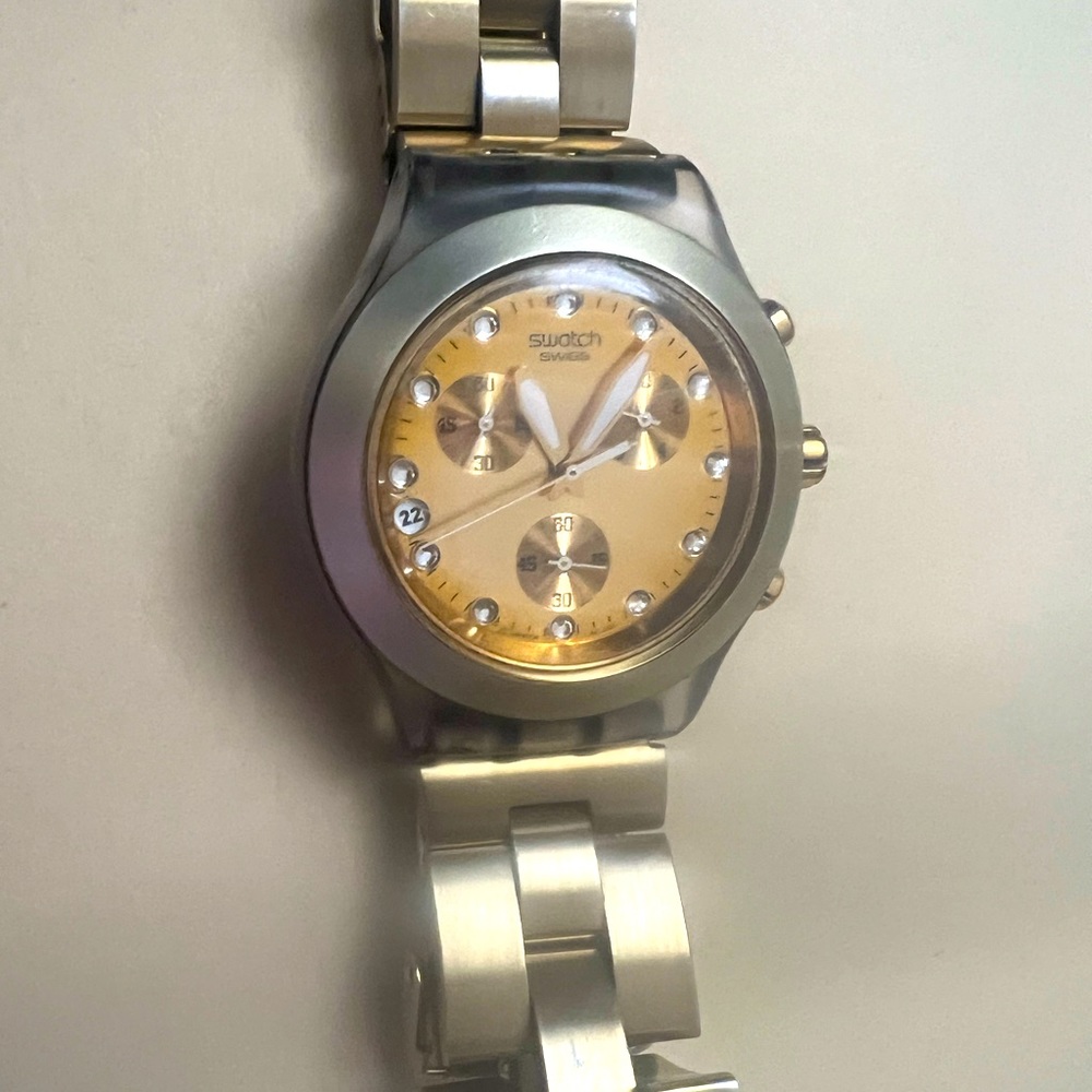 Swatch Swiss made ladies Chronograph gold watch - Picture 1 of 3